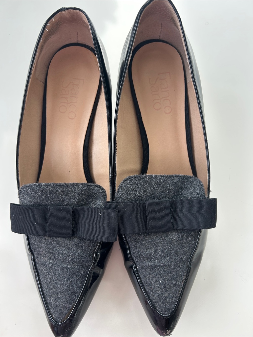 Franco Sarto Women’s Black Pointed Toe Loafer with Gray Felt Vamp Sz 8 1/2M
